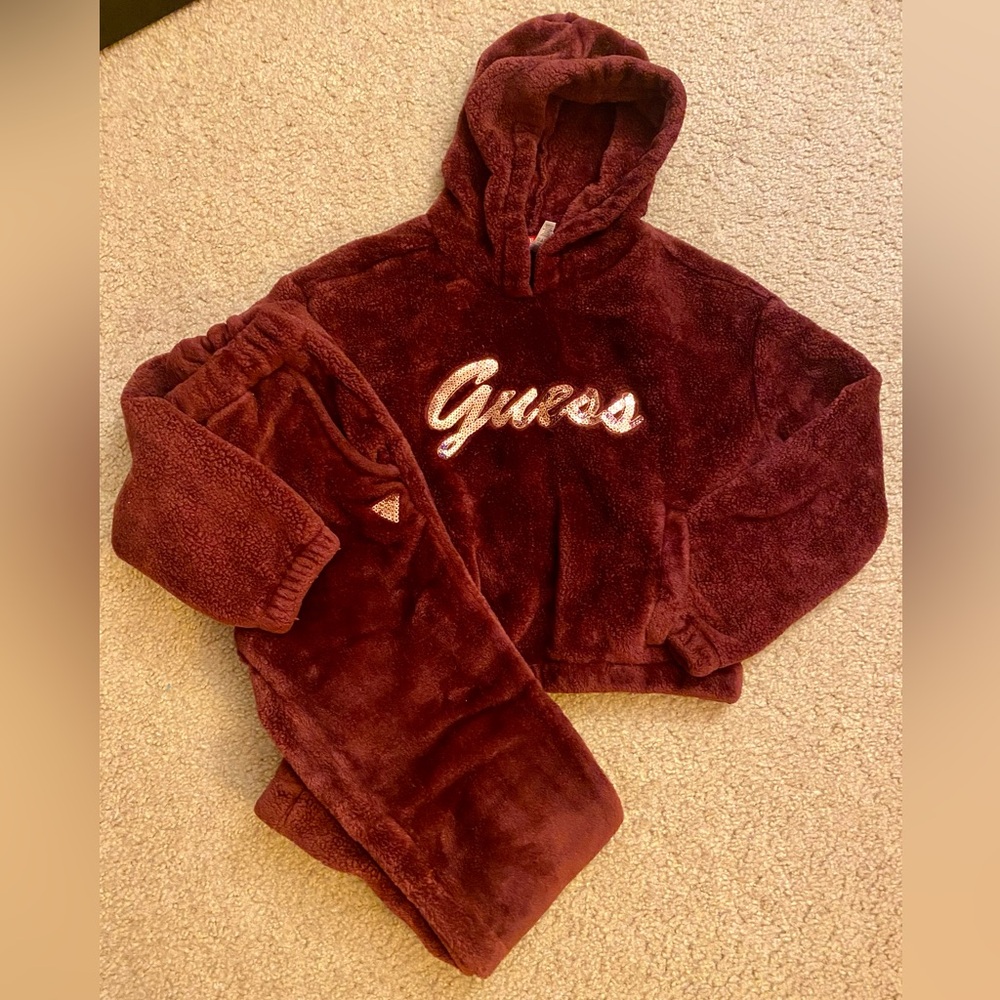 Guess Maroon Fleece Hoodie and Pants Set